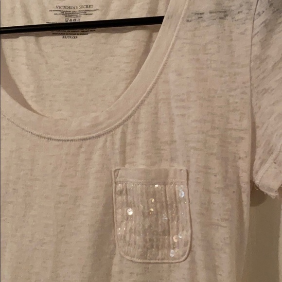 SOLD Victoria Secret’s White Tee w/ Sequin Pocket - Picture 2 of 2
